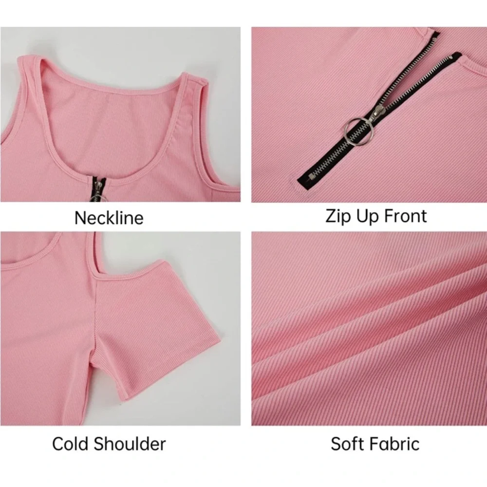 NWOT teal blue zip up cold shoulder top - Picture 4 of 4